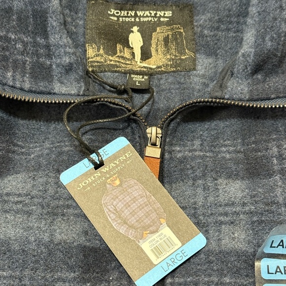 John Wayne Men's Blue Plaid Zip-Up Sweater - Picture 2 of 7